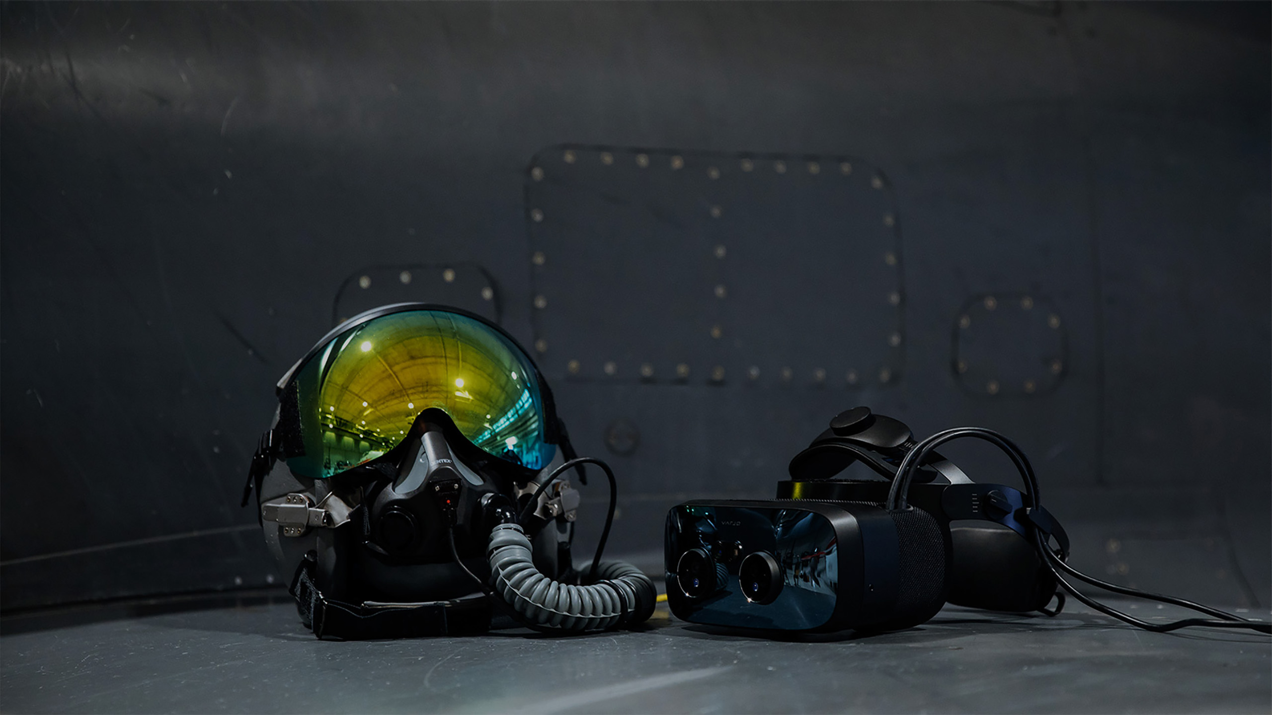 pilot helmet and varjo headset